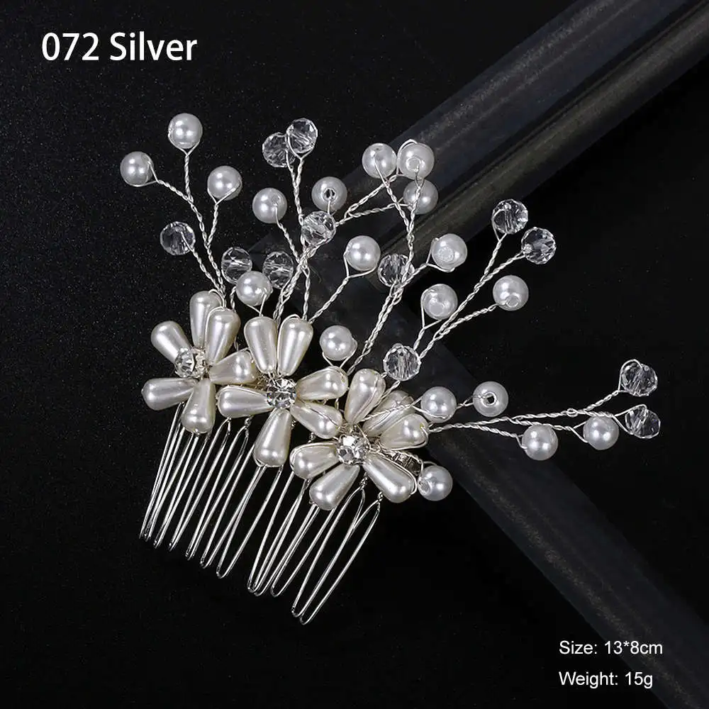 072 Silver Золотые серебряные свадебные гребни для волос для женщин, сделанное вручную из жемчуга и кристаллов цветок диадемы головной убор ювелирные изделия для волос аксессуары для волос - Цвет: 072 Silver