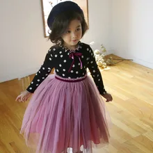 Высококачественное осенне-зимнее платье для девочек платья в горошек с длинными рукавами для девочек От 2 до 13 лет принцессы с бантом Повседневные детские платья для девочек CL153