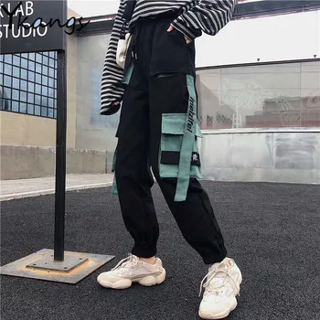 

Joggers Women High Waist Pants Hip Hop Loose Patchwork Pocket Cargo Pants Female Streetwear Trousers Harajuku Women Harem Pants