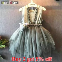 MERI AMMI/детская одежда для девочек; платье без рукавов; вечерние платья-пачки с цветочным рисунком для От 2 до 11 лет девочек; ожерелье в комплект не входит