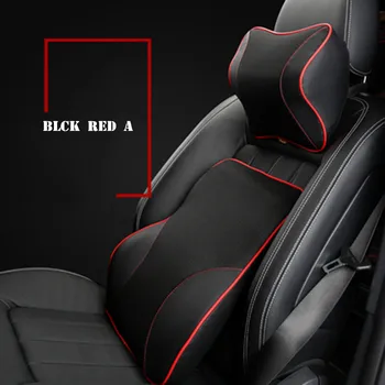 

Leather Mesh Car Neck Pillow Set Memory Foam Auto Headrest Waist Support Cushion Icesilk Seats Back Covers Pillows For BMW