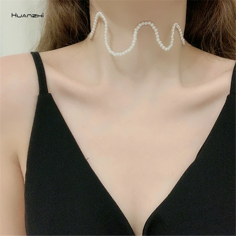 HUANZHI 2019 Новый DesignTrend сладкий волновой кривой нерегулярные жемчужное ожерелье для