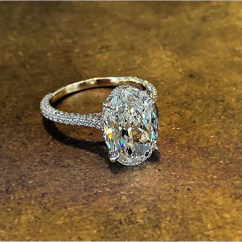 Solitaire Oval 4ct Lab Diamond cz Ring 100% Original 925 sterling silver Engagement Wedding band Rings for Women Bridal Jewelry 1