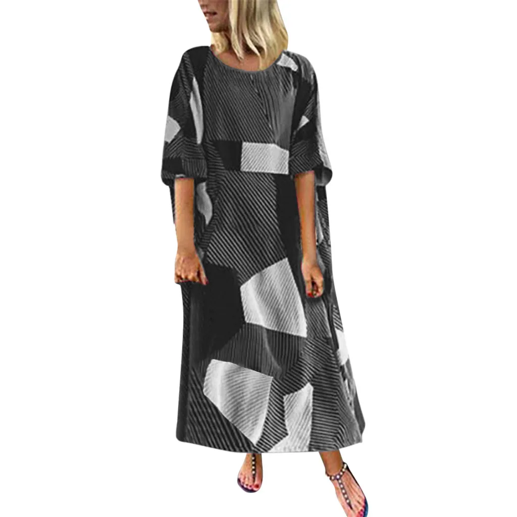 

Bohemian Fashion Women's Batwing Long Shirt Dress Casual Stripe T-Shirt O-Neck Loose Print Dress Plus Winter Newest A60