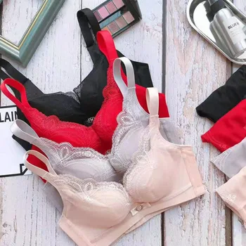 

New Products High-End Seemless Non-Steel Ring Underwear Women's Push up Sexy Lace Adjustable Breast Hugging Bra Set