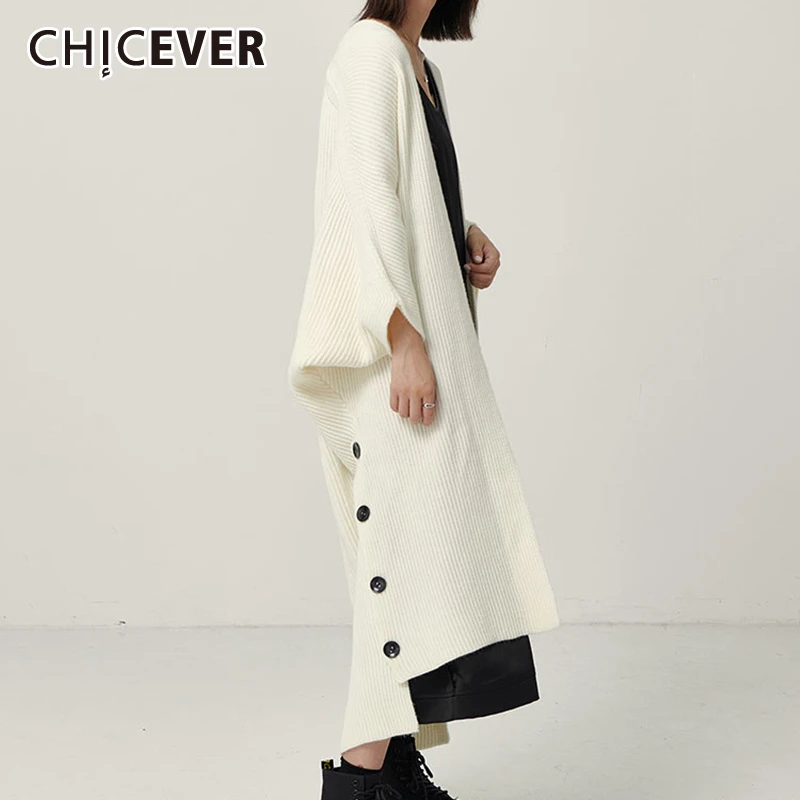 

CHICEVER Korean Knitting Women's Sweater V Neck Batwing Sleeve Long Loose Cardigans Female Sweaters Autumn Fashion New 2019