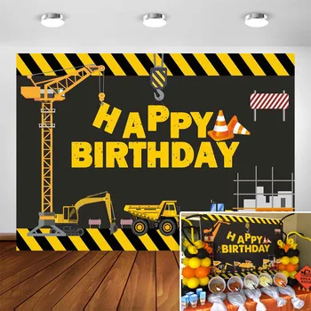 

Construction Theme Birthday Party Photography Backdrop - Dump Truck Birthday Background Cake Table Boy Birthday Decorations