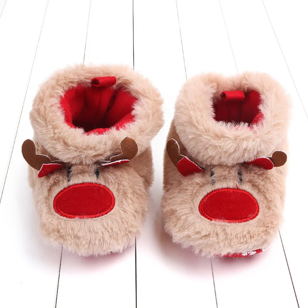Christmas Newborn Baby Shoes Baby Girls Boys Cartoon Fluffy Deer Warm Boot First Walkers Shoes Soft Sole Sneakers First Walker