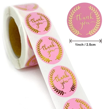 

500pcs 1inch Wreath Thank You Stickers Gold Foil Seal Labels Pink Wedding Party Favors Envelope Supplies Stationery Stickers