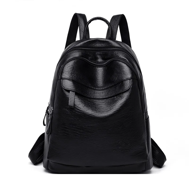 Lunxury винтажный Женский мягкий кожаный рюкзак Sac Dos элегантный школьный рюкзак для девочек большой емкости женский дорожный рюкзак - Цвет: Black