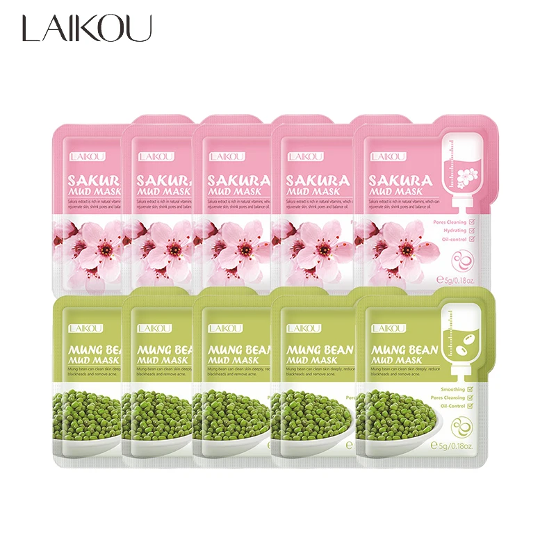 

10PCS Facial Pack Cherry Matcha Mung Bean Mud Mask Increases Elasticity Oil Control Prevents Aging Deeply Cleaning Wrapped Mask