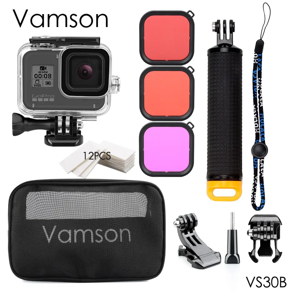 Vamson для GoPro Hero 8, черный, аксессуары для GoPro, водонепроницаемый чехол, Сетчатая Сумка для переноски, фильтр для GoPro 8, Экшн-камера VS30 - Цвет: VS30B