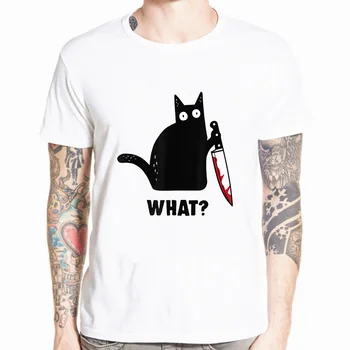 

Cat What T Shirt Murderous Cat With Knife Funny Halloween Gift T Shirt T Shirts For Men Funny T Shirts Hip Hop Streetwear