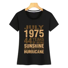 Tops camiseta mujer julio 1975 44 años de ser sol huracán cuello redondo Vintage camisa femenina corta