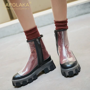 

Lapolaka 2020 New Fashion Genuine Cow Leather PVC Zip Up Ankle Boots Woman Shoes Spring Platform Comfortable Shoes Women Boots