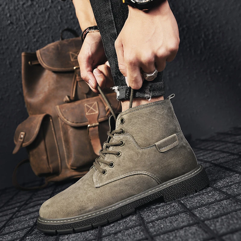 Botines de para hombre, calzado de otoño invierno color caqui y gris, de marca de moda, 2021| | - AliExpress