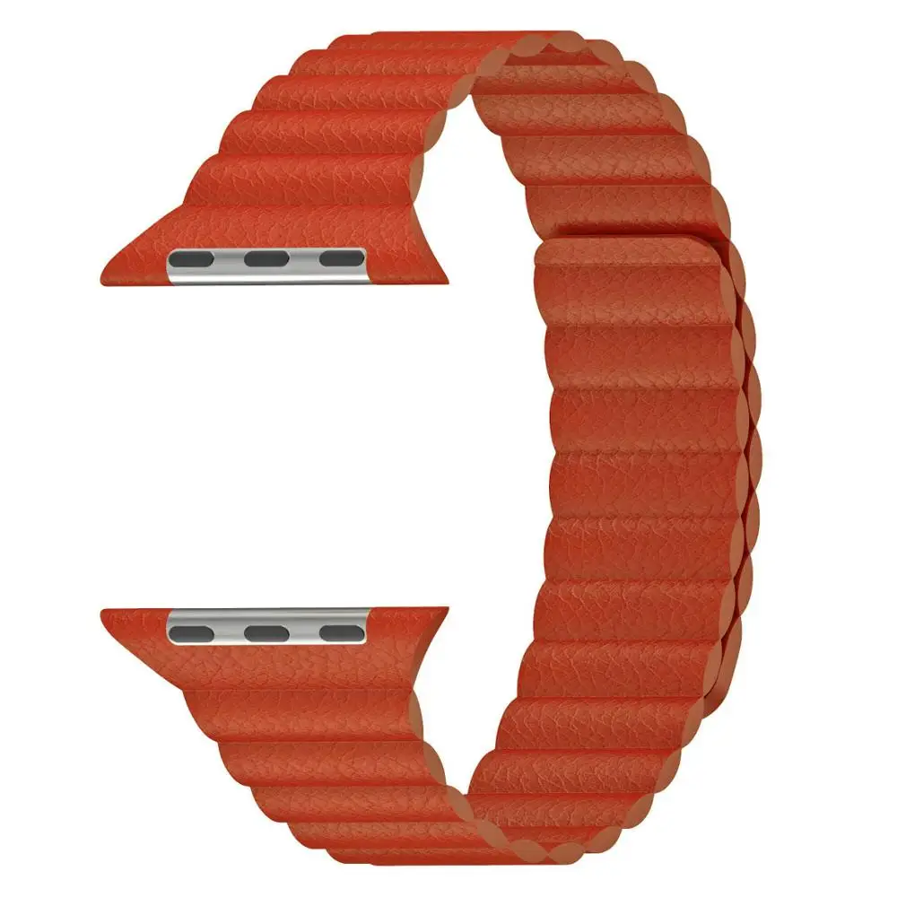 Ремешок из натуральной кожи для Apple Watch 38 мм 40 мм 42 мм 44 мм ремешок для iwatch серии 4 3 2 1 Регулируемый магнитный браслет на запястье - Цвет ремешка: Orange