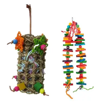 

2pcs Parrot Toys Training Colorful Climbing Straw Basket Hanging Ladder Building Blocks Ladder For Birds Parrot Pet