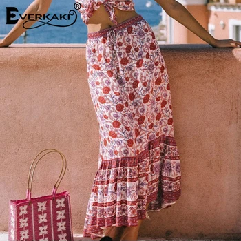 

Everkaki Vintage Women Skirt Boho Floral Print Tassels Adjustable Sashes Casual Ladies Long Skirts Female 2020 Summer New