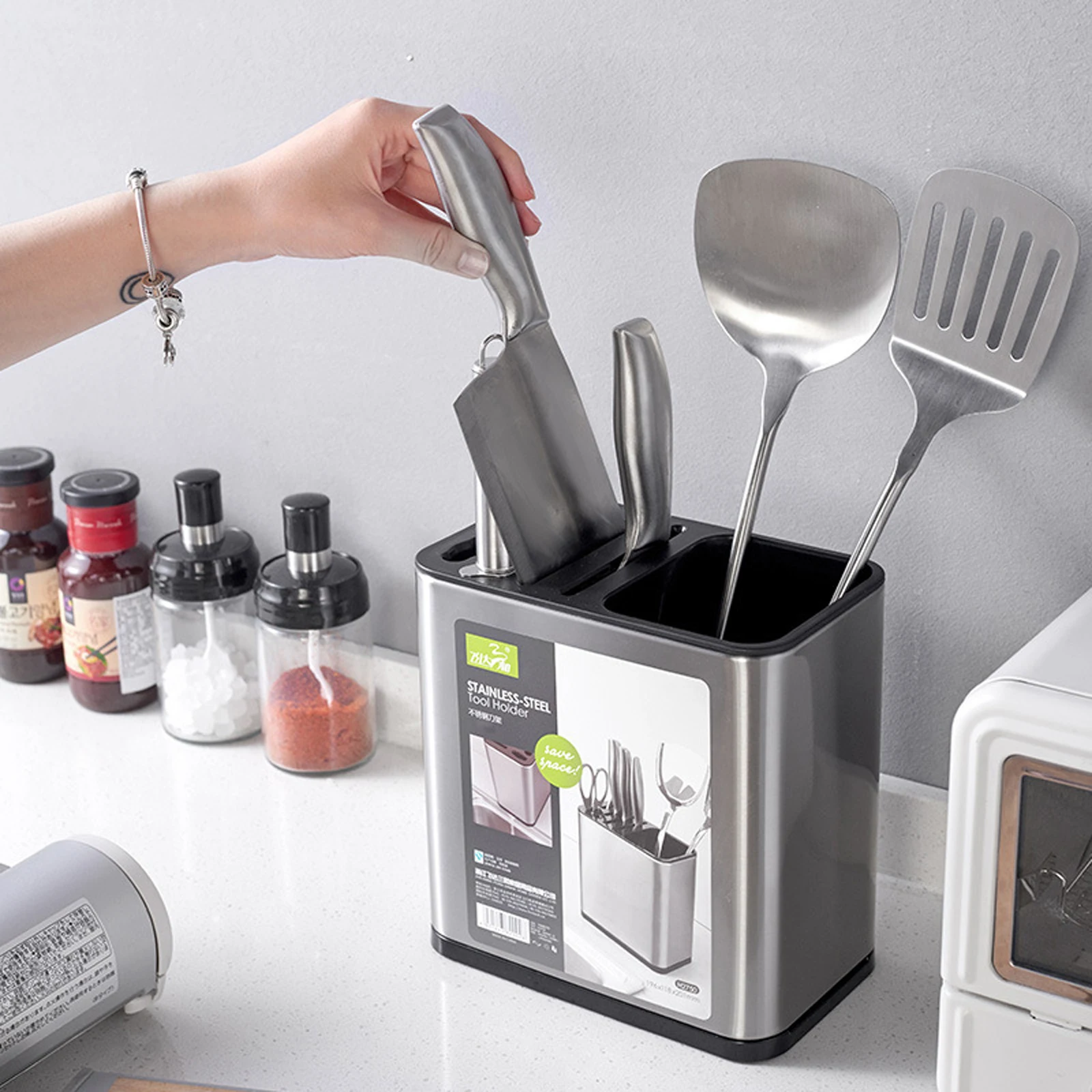 Description Picture 2 of itemMultifunctional Kitchen Utensils Chopstick Cage Tableware Storage Hollowed Drain Cutlery Storage Stainless Steel Chopstick Rack