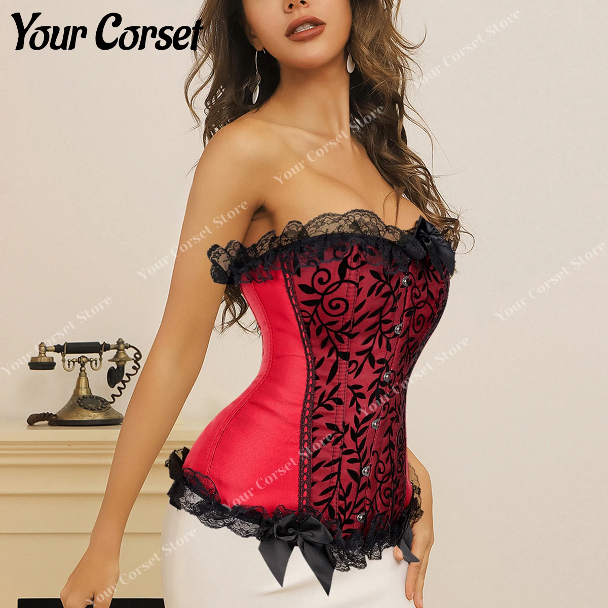 groot uitgebreid vrije tijd Corset Bustier Lingerie Top For Women's Vintage Brocade Lace Up Victorian  Overbust Corsets Plus Size Black Green Red Blue - Bustiers & Corsets -  AliExpress