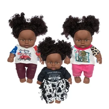 

New 8 inch Black Bebe Reborn Red Clothes Yellow Skirt Suit African Black Baby Explosive Head Black Skin Doll Children Vinyl Toy