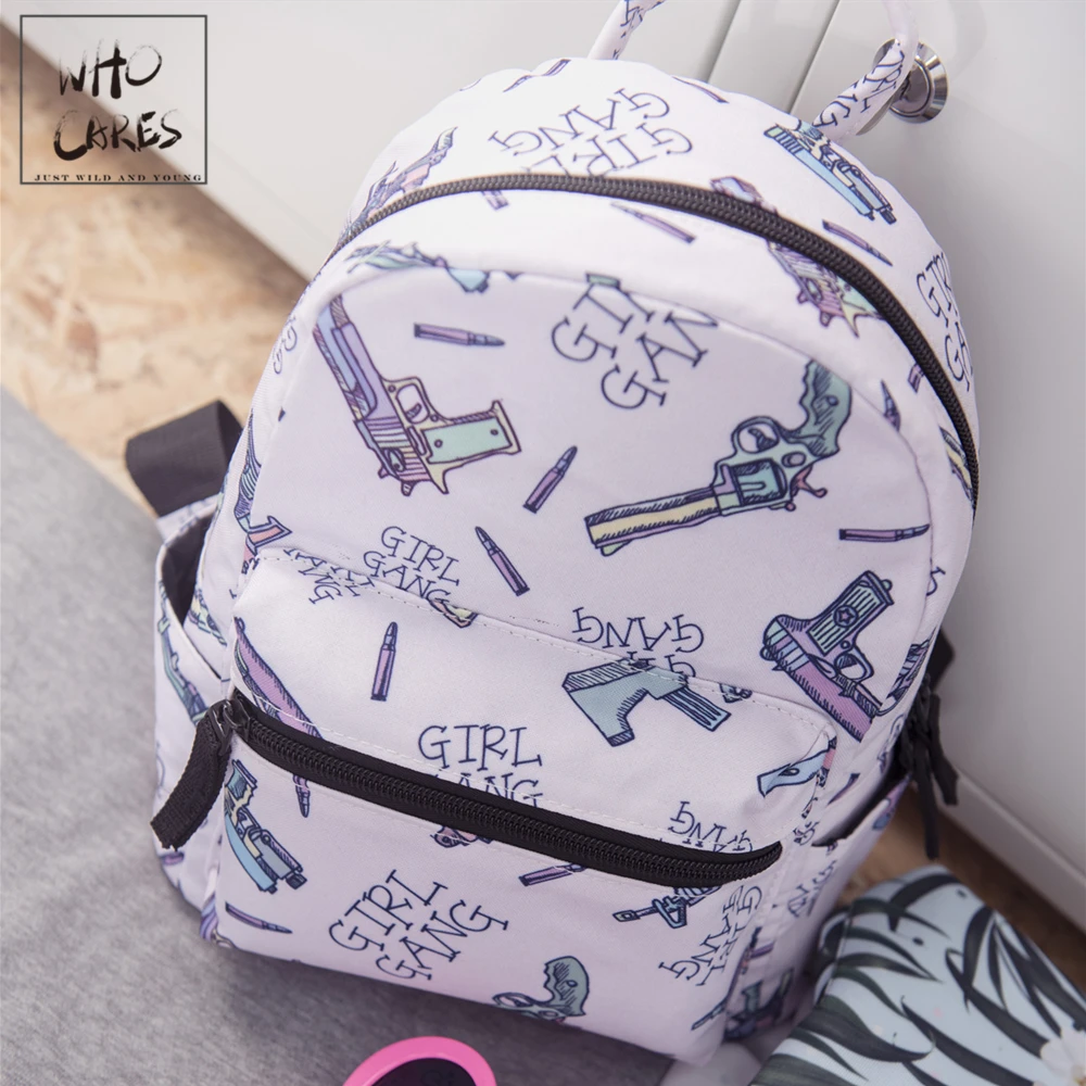 

Female Mochila Girl Gang Guns Print Backpack Women Shoulder Bag For Teenage Multi-Function Small Bagpack School Backpack