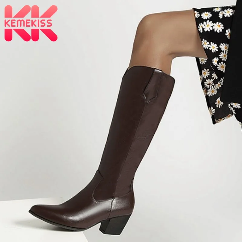 KemeKiss Size 34-43 Women Knee Boots Pointed Toe Side Zipper Shoes Strange Heel Winter Fashion Party Footwear | Обувь