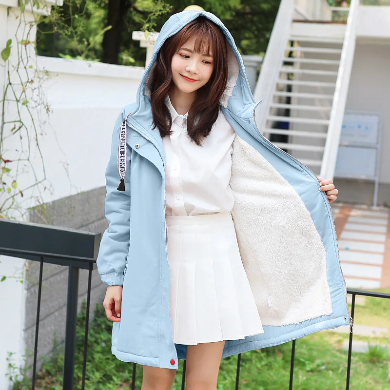 

Lamb Wool Loose Coat Preppy Style Autumn And Winter New Style Of 2019 Hooded cap Thickened Cotton Clothing