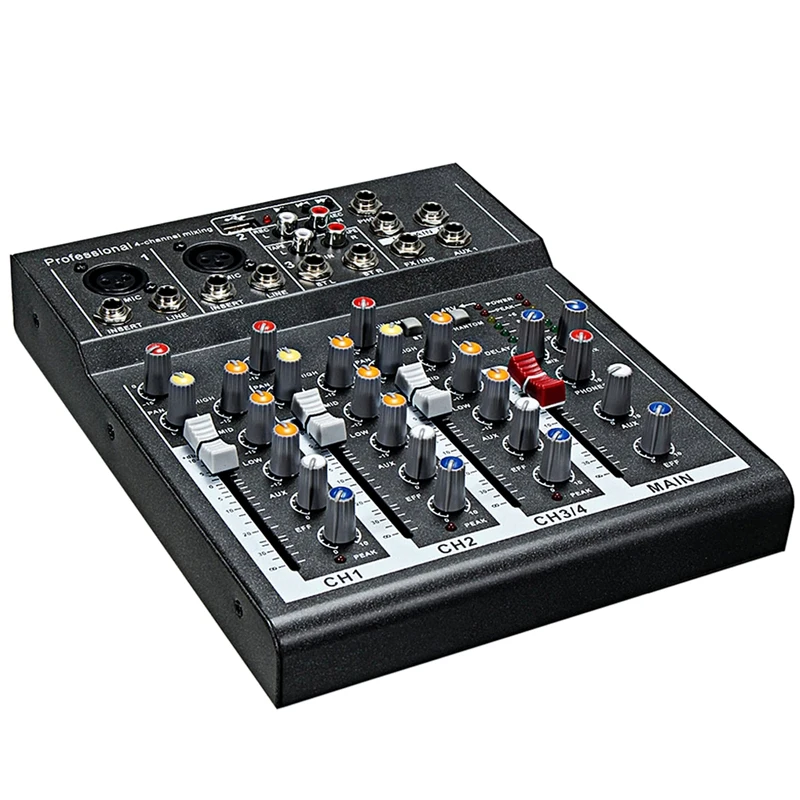  Mini Portable Audio Mixer with USB DJ Sound Mixing Console MP3 Jack 4 Channel Karaoke 48V Amplifier