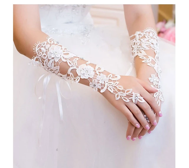 Guantes de novia con Apliques de encaje y cuentas, accesorios de boda para  mujer, guantes largos de tul, baratos, recién llegados - AliExpress