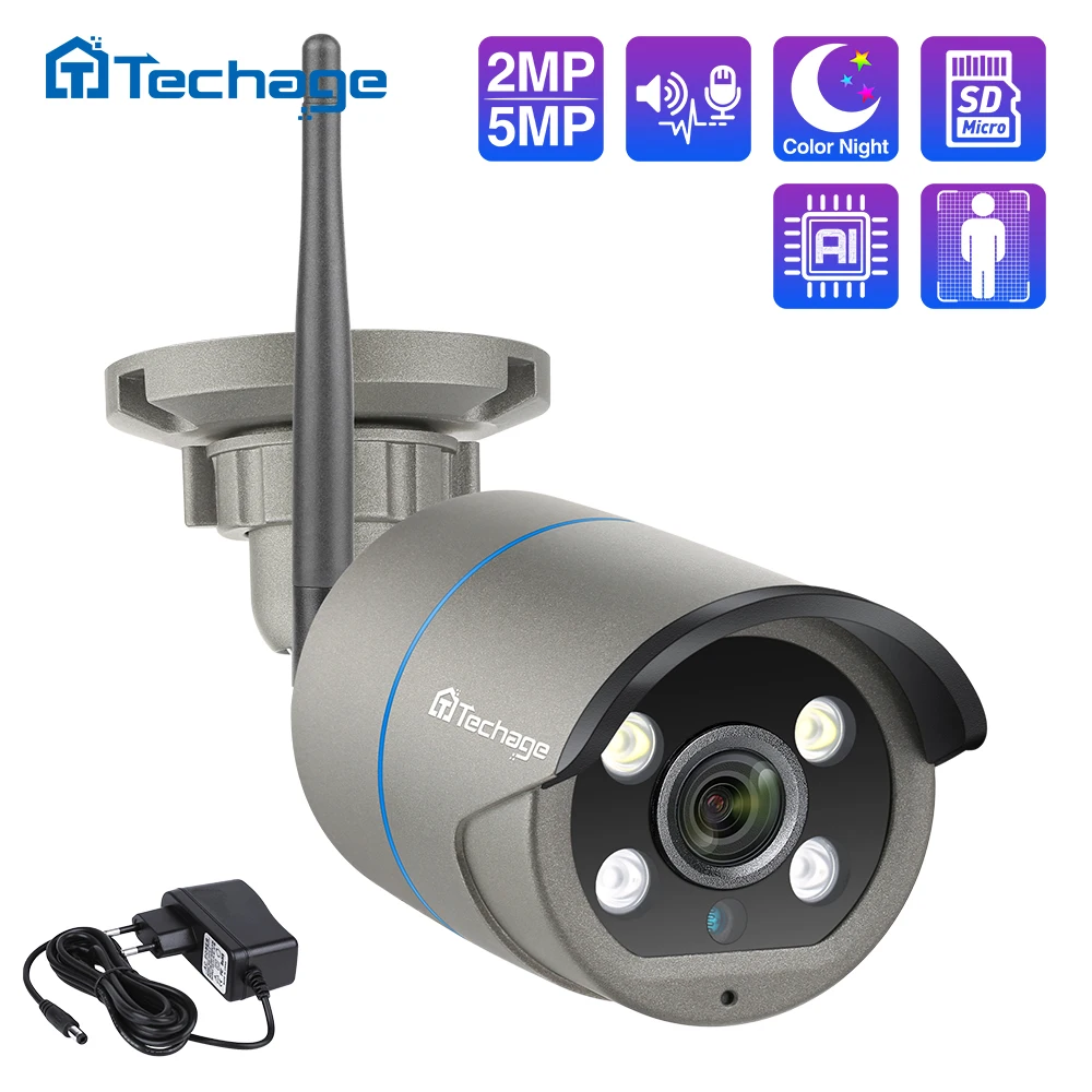 Photo Product Techage 1080P 5MP Wireless AI Camera Two Way Audio Security Wifi IP Camera IR Outdoor P2P TF Card CCTV Video Surveillance