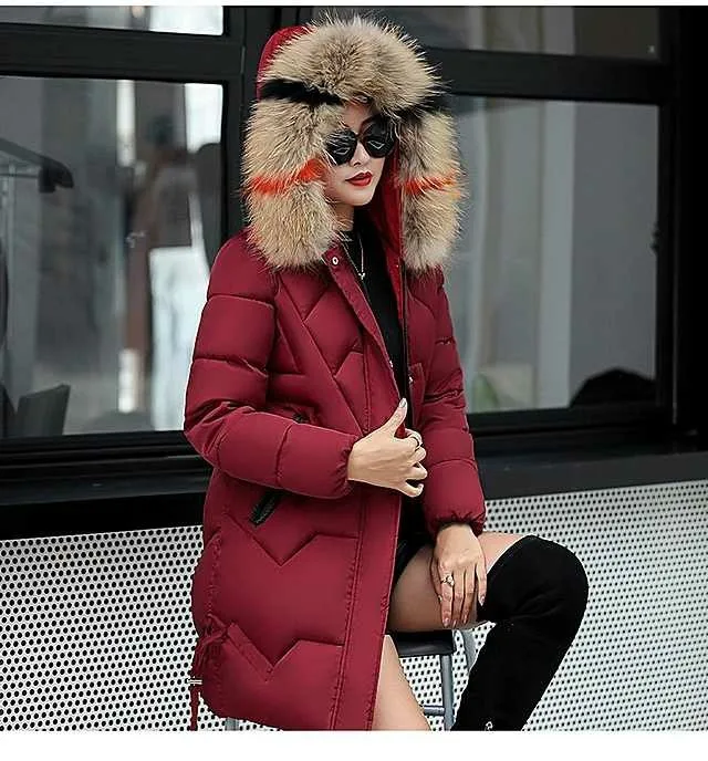 

2019 Direct Selling Autumn And Winter Women Coat Mid-length Fur Collar Korean-style New Style Fashion Slim Fit Thick down Jacket