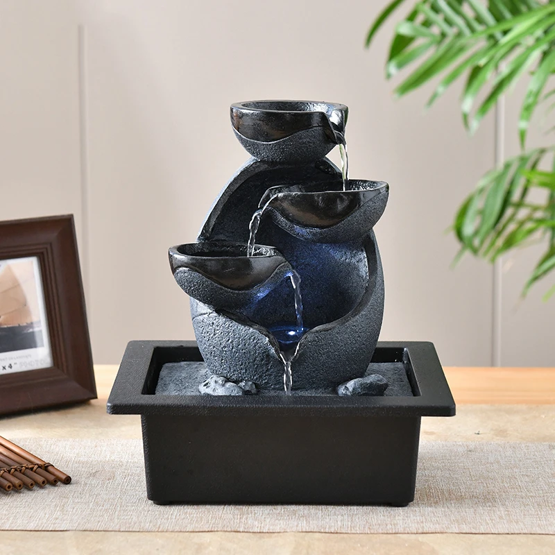 Fuente de agua de lámpara Fengshui China para el hogar, paisaje interior, cascadas, Mini cabaña, adorno de mesa, decoración del hogar|Figuras y miniaturas| - AliExpress