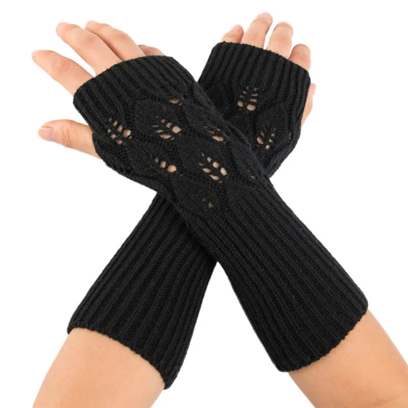 Женские зимние грелки для запястья, Ромбы, вязанные перчатки-митенки, варежки 10,26
