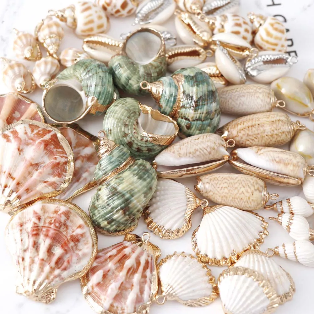 5Pcs/set Natural Seashell Metal Crafts Ornaments For Pendant Shells Necklace Pendant Making Alloy Beads DIY Jewelry Accessory for natural shell ornaments