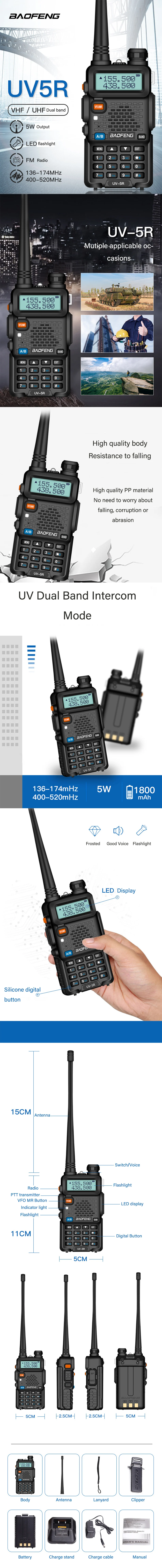 Baofeng UV-5R портативная рация профессиональная CB радиостанция трансивер 5 Вт VHF UHF портативный UV 5R охотничий радиодомофон