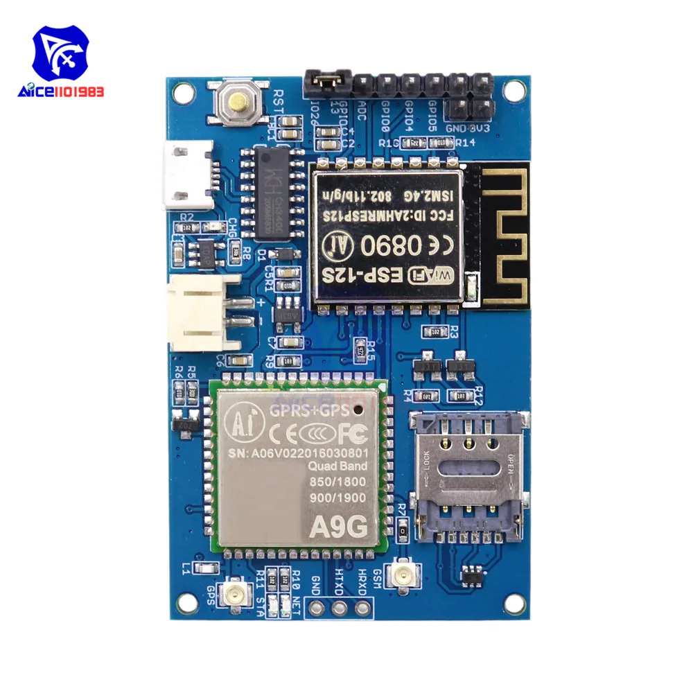 Diymore ESP8266 ESP-12S CH340 A9G GSM GPRS+ gps IOT Node V1.0 модуль сотовой связи макетная плата двойной IPEX антенна для Arduino
