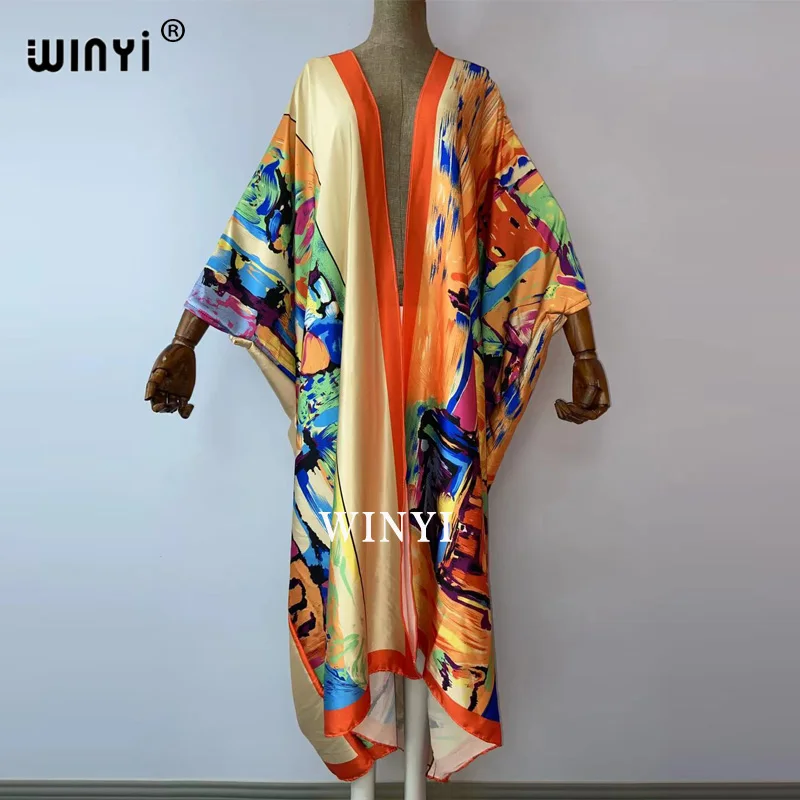Bikini  cover-up traf Cotton Sweet Lady Pink Boho Print Self Belted Front Open Long Kimono Dress Beach Tunic Women Wrap Dresses