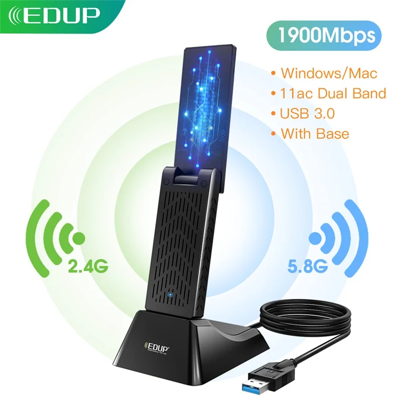 Edup 1900mbps usb wifi adapter dual band 2 4g 5ghz 802 11ac chipset