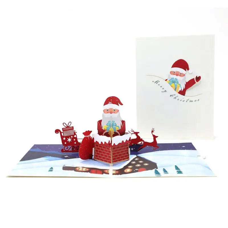  3D Pop Up Santa Claus Greeting Cards Postcards Invitations with Envelope for Kid 72XF - 4000389120918