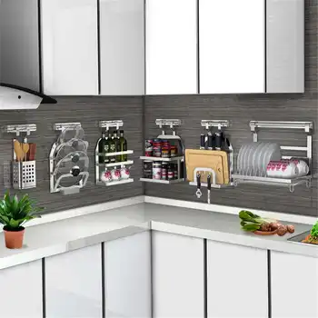 

3Layer Stainless Steel Kitchen Rack DIY 304 Stainless Steel Wall Mount Dish Drainer Shelf Kitchen Holder Organizer Free Punching
