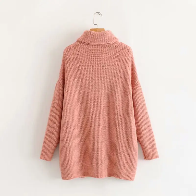 Женский Свитер оверсайз розовый водолазка вязаный пуловер свитер теплый свободный свитер корейские модные женские трикотажные изделия