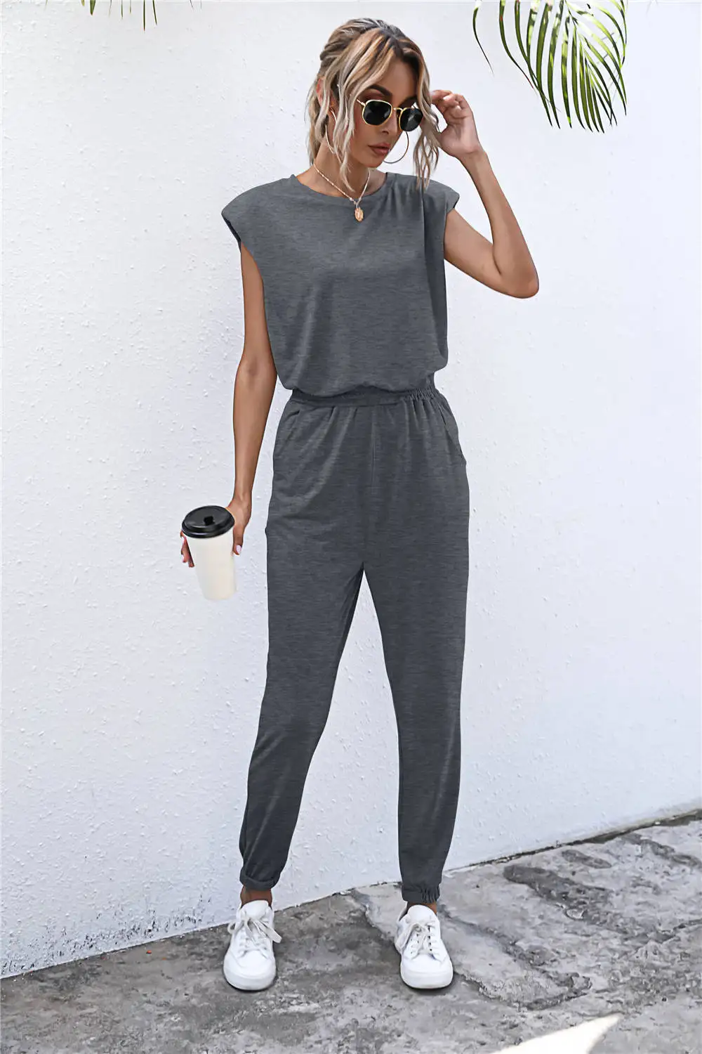 Summer Suit Women Loose Sports O Neck Sleeveless Tops Drawstring Elastic Waist Casual Pants 2022 Spring 2 Pieces Set