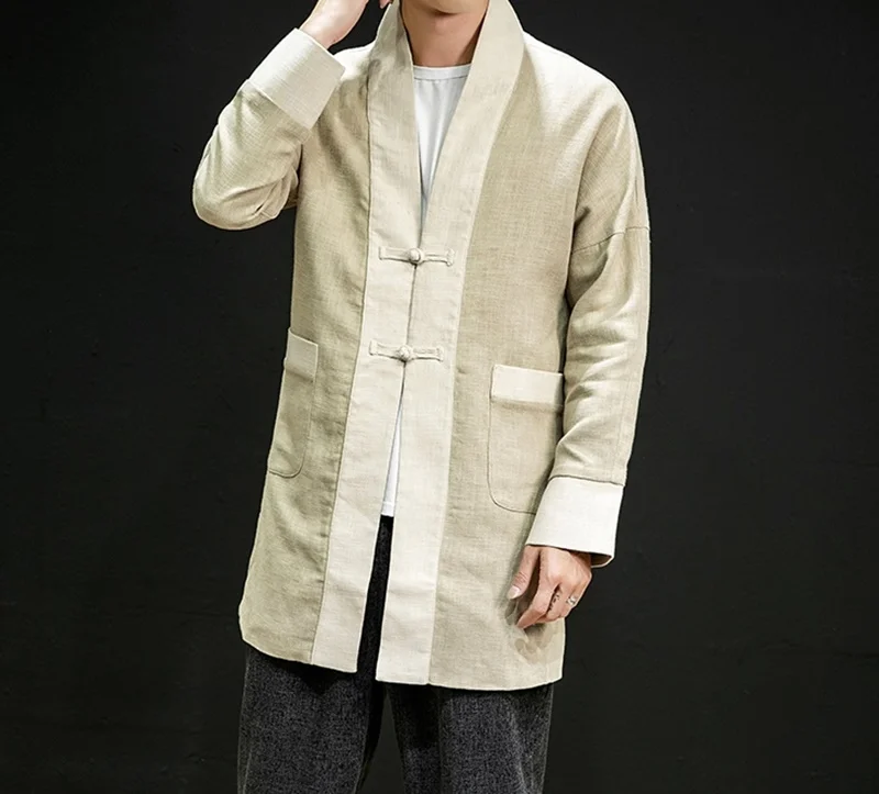 Кимоно куртка мужская хлопковая куртка китайский стиль лягушка застежка кнопка Kongfu пальто мужской свободный Parchwork кардиган пальто KK3256