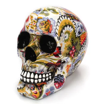 

Resin Skeleton Skull Color Flower Painting Home Decoration Handicrafts Halloween skeleton Gift