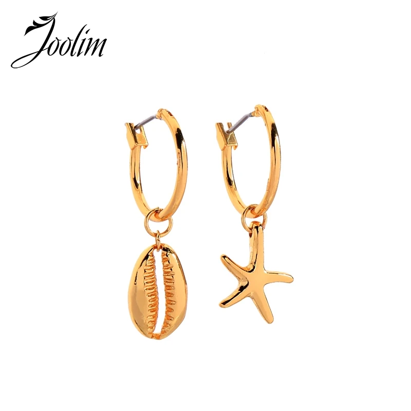 

Joolim Shinny Gold Color Shell Star Hoop Earring 2 in 1 Convertible Earring
