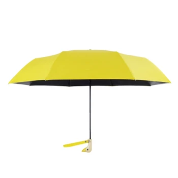 

WSFS Hot 1Pcs Automatic Sun Umbrella Wooden Duck Head Handle 8 Ribs Three Folding Windproof Black Coating UV Protection