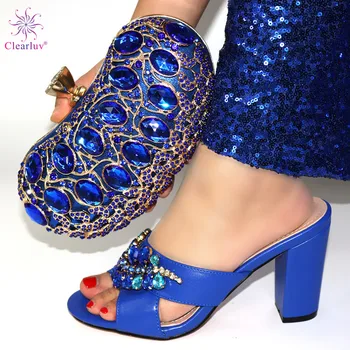 

blue Shoe with Matching Bags Shoe and Bag Set for Party In Women Italian Matching Shoe and Bag Set with stones