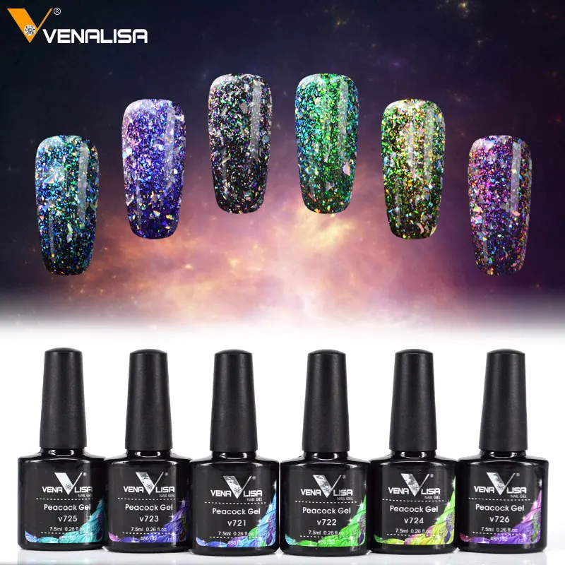 Venalisa Newest 6 colors 7.5ml manicure nail art design varnish nail gel lacquer glitter sequins platinum peack nail gel polish